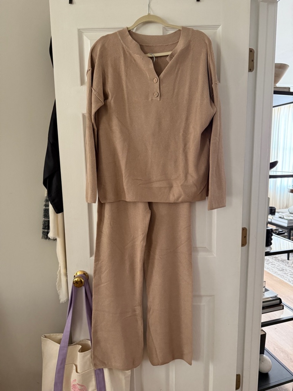 Beige Knit Two-Piece Loungewear Set